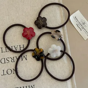 French Vintage Flower Hair Tie Acetate Acrylic Floral Ponytail Holder High Elastic Rubber Band For Women Girls Fashion
