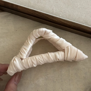 Elegant cream fabric wrapped triangular hair claw clip for women's hair styling