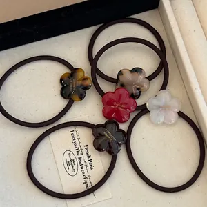 Five-piece set of floral acetate hair ties with high-elastic bands for high ponytails