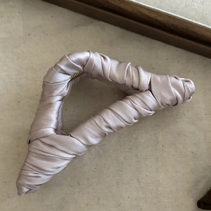 Minimalist large triangular hair claw clip wrapped in elegant pale purple satin silk fabric