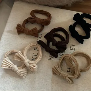 Élastique à Cheveux avec Nœud en Tissu Scrunchie Durable Support de Queue de Cheval Couleur Unie pour Femme Accessoires Cheveux