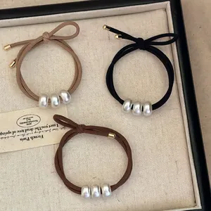 Élastiques à Cheveux Minimalistes avec Fausses Künstliche Perles pour Femmes Doubles Brins Élastiques avec Nœud Papillon et Embouts en Métal