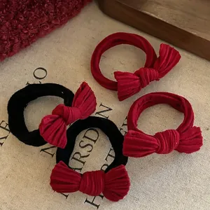Élastique à Cheveux Minimaliste Élégant avec Nœud en Tissu de Velours Côtelé Haute Élasticité Support de Queue de Cheval Accessoires Cheveux