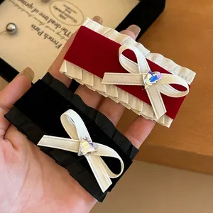 Handgefertigte Samt Schleife Haarklammer Mit Spitzenbesatz Französisch Lolita Herz Strass Haarnadel Damen Haarschmuck
