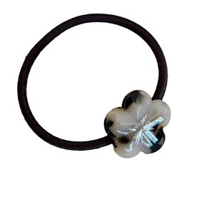 French style floral acetate hair tie with marble texture and high elasticity black band
