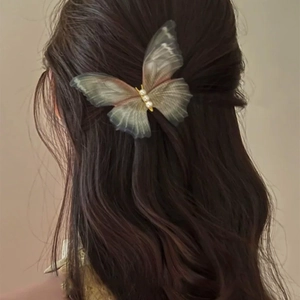 Pince à Cheveux Papillon en Tulle Élégante Avec Ornement de Künstliche Perles d'imitation Style Forêt Épingle à Cheveux pour Femme