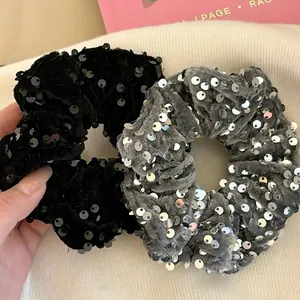 Glänzender Pailletten Samt Scrunchie Übergroßes Elastisches Haargummi Für Damen Modischer Pferdeschwanzhalter Täglicher Party Haarschmuck