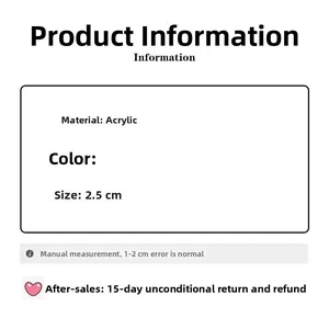Spécifications du produit pour accessoire en acrylique montrant la taille de 2,5 cm
