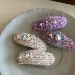 Pinces à Cheveux Papillon en Künstliche Perle d'Imitation Tricotées à la Main pour Femmes Barrettes Décoratives en Fil de Crochet Doux