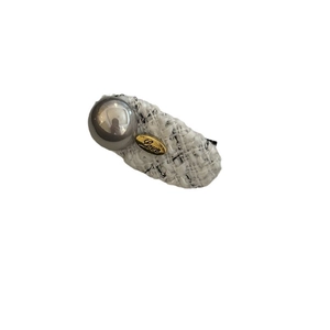 Elegant tweed hair clip with a grey pearl and golden Love charm for women