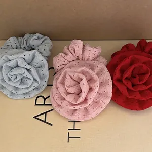 French Style 3D Rose Flower Hair Scrunchies Lace Eyelet Fabric Elastic Hair Ties Romantic Elegant Floral Hair Accessories For Women