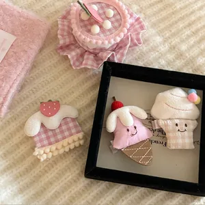 Barrettes à cheveux mignonnes en peluche dessert avec gâteau fraise et glace pour fillettes
