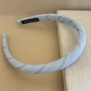 Handmade light blue striped fabric headband with high top design for women's hair accessory