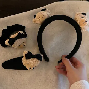 Barrette Ours En Peluche Avec Nœud Noir Épingle À Cheveux Animale Mignonne Accessoire De Décoration Capillaire Quotidien Pour Femmes Filles