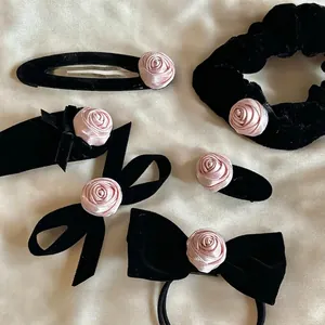 Élégante Pince à Cheveux Rose Rose Vintage Française pour Femmes en Tissu Velours Satin Pince à Bec de Canard Accessoires Cheveux Fête