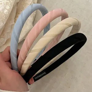 Vintage Padded Satin Fabric Wrapped Headband For Women Striped Twill Texture Handmade High Cranial Top Face Wash Hair Accessory