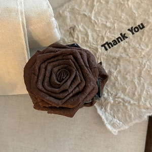 Elegant maple brown fabric rose flower hair claw clip for women's hairstyle accessory