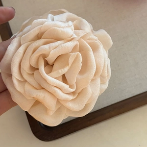 Handmade cream 3D fabric rose flower hair claw clip with multi-layer chiffon petals