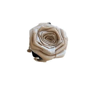 Elegant maple brown fabric rose flower hair claw clip with a glossy champagne petal finish
