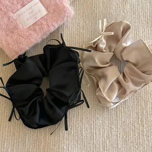Chouchou Ruban Nœud Style Ballet en Tissu Satin pour Femmes Doux Élégant Grand Bandeau Élastique Couleur Unie Accessoire Mode
