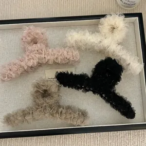 Grandes pinces à cheveux en dentelle et mesh rose et blanc en quatre couleurs