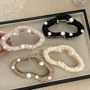 Élégante Pince à Cheveux Grande en Tissu de Satin Avec Fausse Künstliche Perle Style Français Simple Pince Crabe pour Femme Accessoires Cheveux Épais