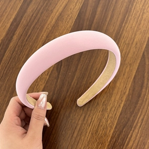 Pink minimalist sponge headband with thick frosted fabric for increased hair volume