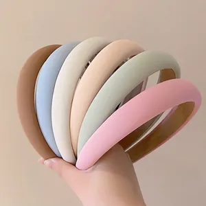 Candy Color Padded Sponge Headband For Women Solid Color High Cranial Top Hair Hoop Minimalist Fabric Headwrap Hair Accessories