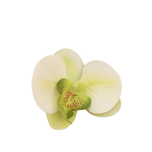 Realistic white and green Phalaenopsis orchid hair clip for beach vacation hair styling