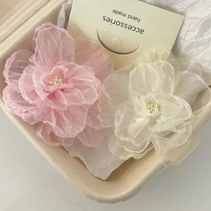 Large Organza Mesh Flower Hair Clip Handmade 3D Floral Side Clip Elegant Hair Accessories For Women Vacation Beach Headwear
