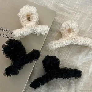 Elegante Fermaglio per Capelli a Squalo in Garza Plissettata per Donna Moda in Tessuto a Rete Fermaglio per Capelli Grande