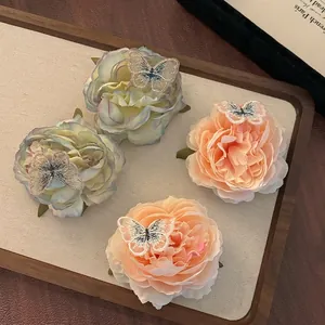 Sweet Butterfly Camellia Hair Clip For Women Fabric 3D Flower Side Clip Handmade Embroidered Pastoral Vacation Hair Accessories