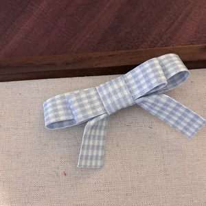 Sweet blue and white gingham plaid bow hair clips for women in vintage style