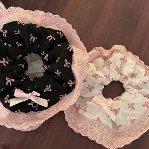 Süße Koreanische Stil Rosa Spitze Schleife Haargummi Große Stoff Haargummi Bowknot Band Stirnband Für Damen Mode Haarschmuck