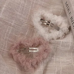 Ensemble de barrettes à cheveux en dentelle rose et blanche en forme de cœur