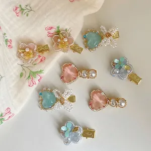 Korean Style Elegant Flower Faux Artificial Pearl Hair Clip Alloy Rhinestone Zirconia Side Clip For Women Daily Party Hair Accessories