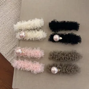Elegantes 8-teiliges Mesh-Haarspangen-Set mit rosa Perlen in verschiedenen Pastellfarben