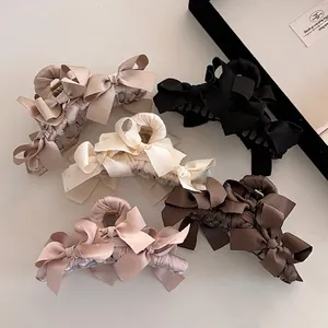 Elegante Pinza per Capelli con Fiocco in Raso Stile Francese Grande Nastro Clip a Squalo Accessori Moda Capelli per Donna