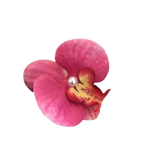 Pince à cheveux orchidée tropicale avec pétales dégradés roses et une perle au centre