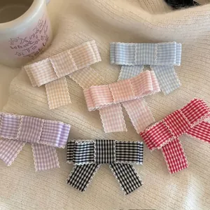 Sweet Plaid Bow Hair Clip French Scalloped Edge Plaid Fabric Ribbon Hairpin Side Clip For Women Girls Hair Accessories