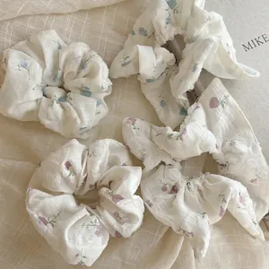 Sweet Floral Fabric Scrunchies For Women Fresh Mori Style Hair Ties Ribbon Ponytail Holder Handmade Flower Hair Accessories