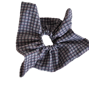 Blue and red plaid scrunchie with cute bunny ears design in soft cotton fabric