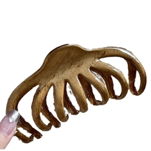 French style dark brown amber hair claw clip with large multi-tooth grip for women
