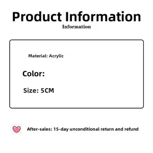 Detail specifications card showing acrylic material and 5cm size for hair clips