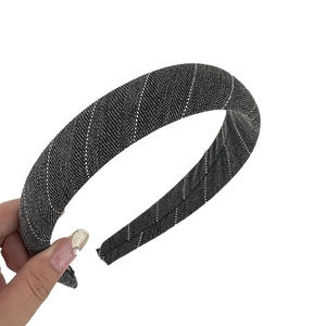 Elegant dark grey twill headband with white dotted diagonal stripes for women hair accessory