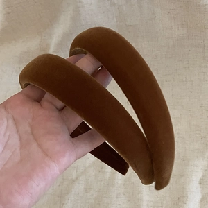 Brown velvet padded headband set showing thick vintage sponge design for women