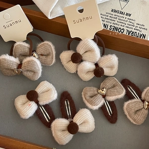Lindas Pinzas para el Cabello de Tela con Lazo y Corazón Clips de Pico de Pato de Punto Gomas para el Cabello Mujer Otoño Invierno