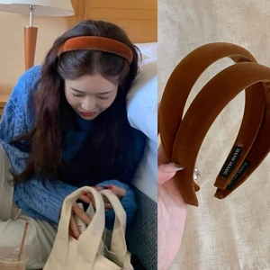 Vintage Velvet Padded Headband For Women High Skull Top Sponge Thickened Hair Band Solid Color Elegant Handmade Hair Accessories