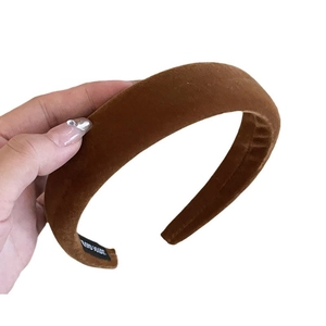 Caramel velvet wide sponge headband for volume, handmade soft padded hair hoop in brown