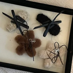 Handmade Plush Star Hair Clip For Women Winter Fashion Milk Tea Color Bowknot BB Clip Geometric Hair Accessories Jewelry